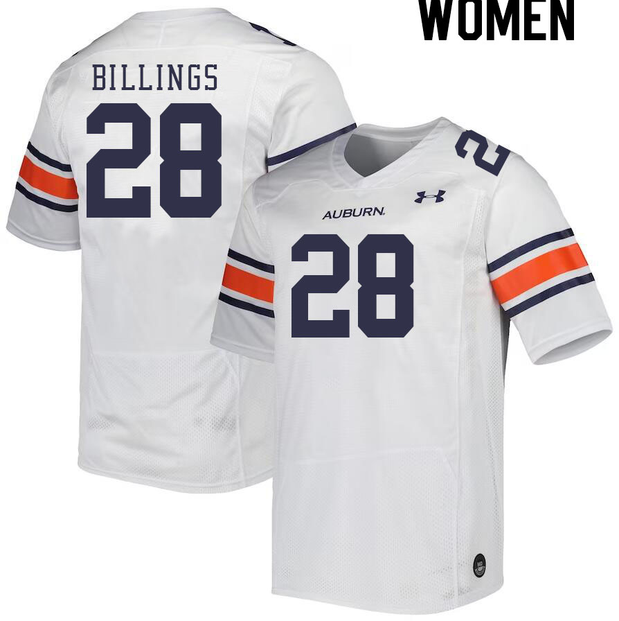 Women #28 Jackson Billings Auburn Tigers College Football Jerseys Stitched-White - Click Image to Close